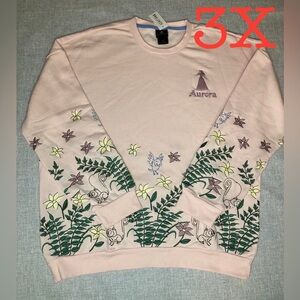 3X Disney Princess Aurora Embroidered Floral Crewneck